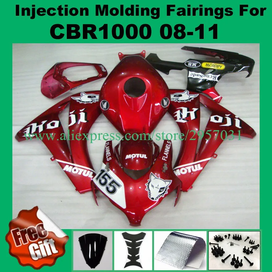 

Free screws+gifts For Honda CBR 1000RR 2008 2009 2010 2011 CBR 1000 RR ABS Plastic motorcycle Fairing Kit All Red 155