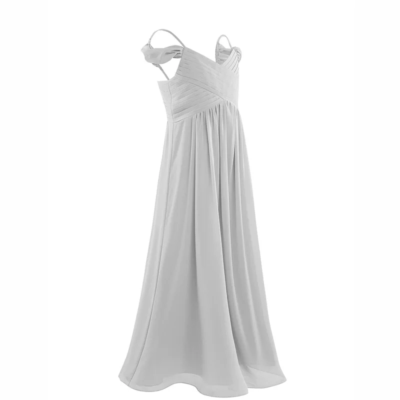 Детское Плиссированное шифоновое платье с цветами для девочек открытыми плечами