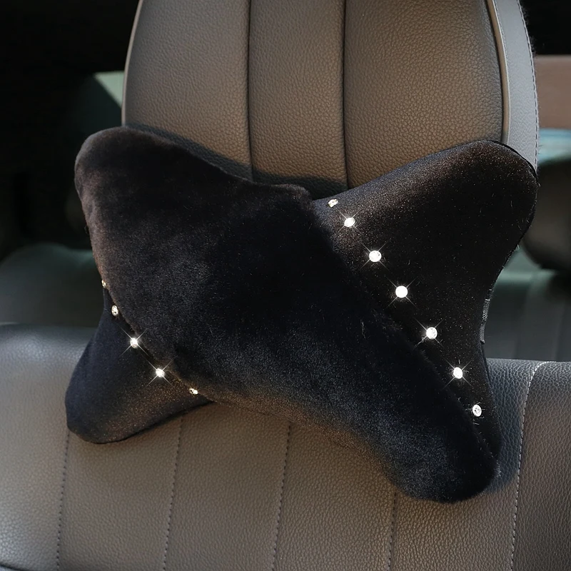 Зимняя Алмазная плюшевая подушка для подголовника автомобиля шеи со стразами