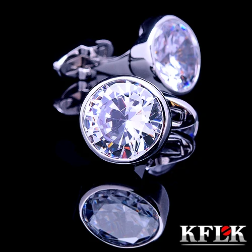

KFLK Luxury 2020 shirt cufflinks for mens Brand cuff buttons White Crystal cuff links High Quality Silver abotoaduras Jewelry