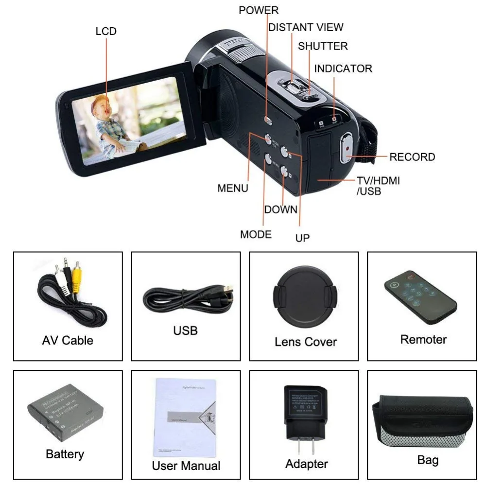 Bajotien видеокамера-регистратор с разрешением Full HD 1080 p Камера Ночное видение типа