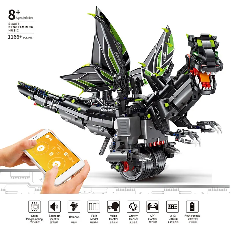 Eva RC Car The MOC Ninjagoes Динозавр Дракон рыцарь Roadster power функция дистанционного управления Робот строительные блоки Кирпич детская игрушка - Цвет: black