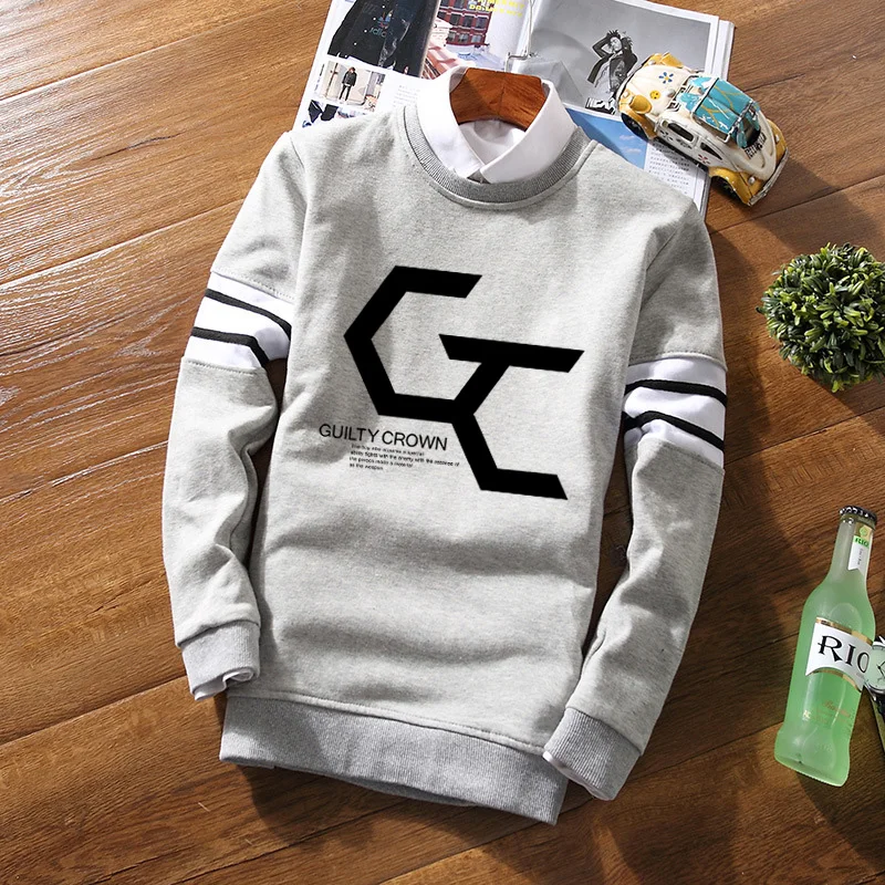 Fashion Striped Pullover Sweatshirt Death Note Guilty Crown Fleece Casual Jersey Contrast Color Full Sleeve Sweat Shirt Top Coat | Мужская