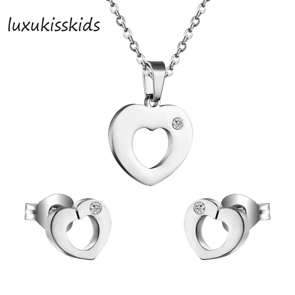 LUXUKISSKIDS сладкое сердце любовь кулон ожерелье (бесплатная цепь) серьги набор