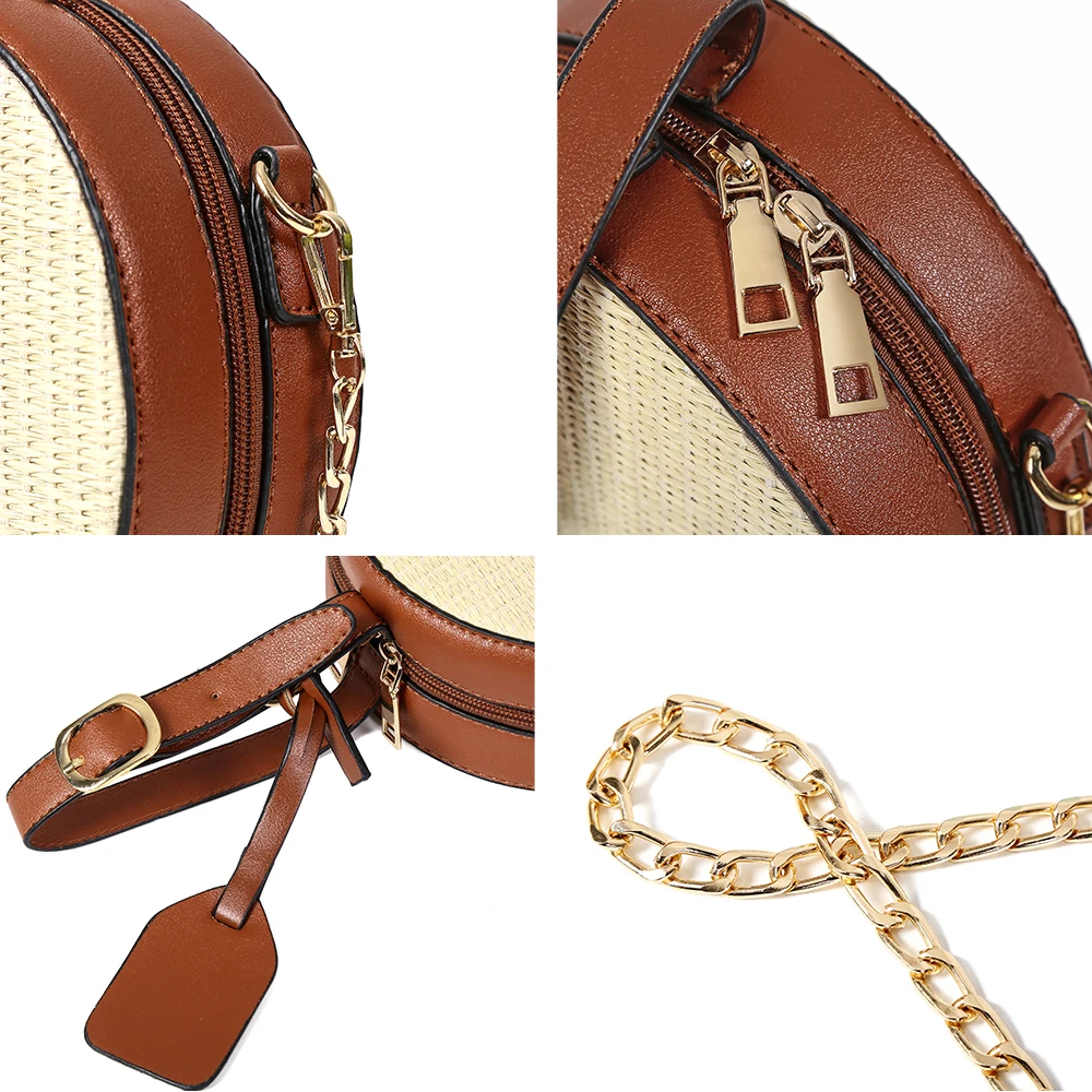 LUKATU Circle Rattan Bag Summer Round Handmade Woven Colourful Ribbon Shoulder For Women PU Leather Cross Body Bolsa | Багаж и сумки