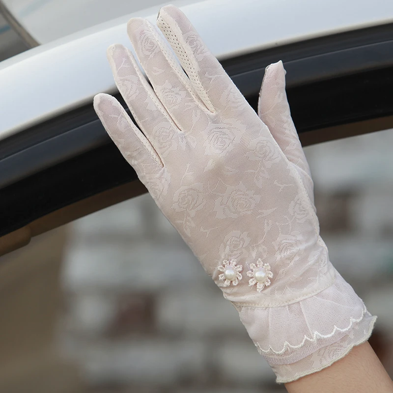 Летние новые женские перчатки из льняного шелка солнечные, модные, ультратонкие, 3D, двухцветные, нескользящие, короткого дизайна, сексуальной леди, для вечеринок.