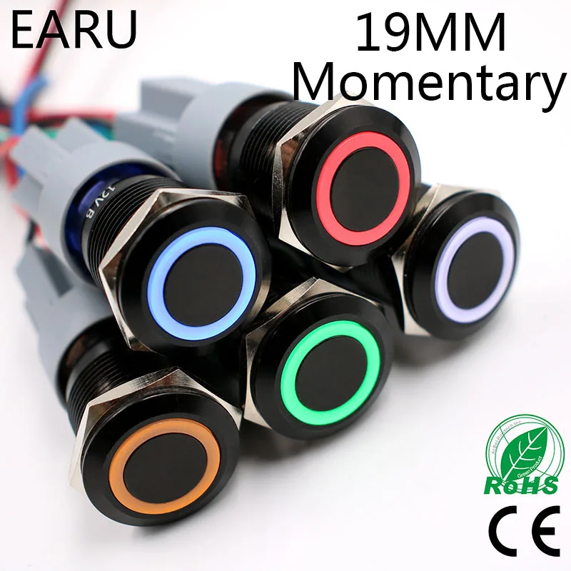 Черный водостойкий мгновенный дверной звонок без фиксации 19 мм|starter button switch|starter