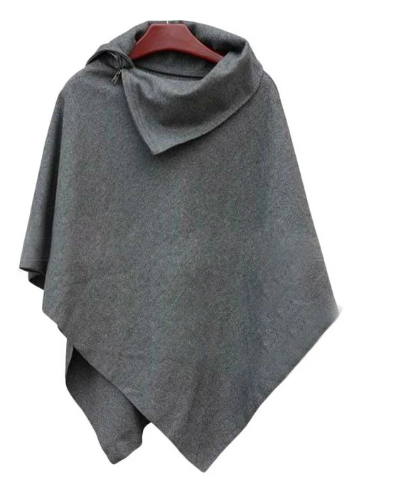 Женское пончо с рукавом летучая мышь длинное шерстяное большого размера