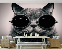 beibehang custom wallpaper european wear sunglasses cat cute playing cool childrens room background wall 3d wallpaper mural