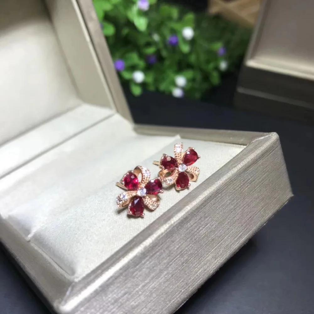 Серьги гвоздики из серебра 925 пробы с натуральным красным Рубином|stud earrings|jewelry