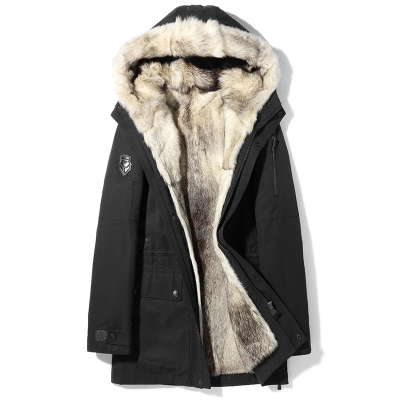 2019 Роскошная зимняя меховая парка мужской Тренч длинное пальто для снежной