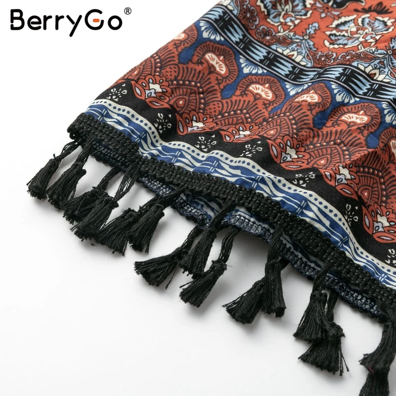 BerryGo женские юбки Boho длинная юбка с цветочным принтом летние кисточками 2019
