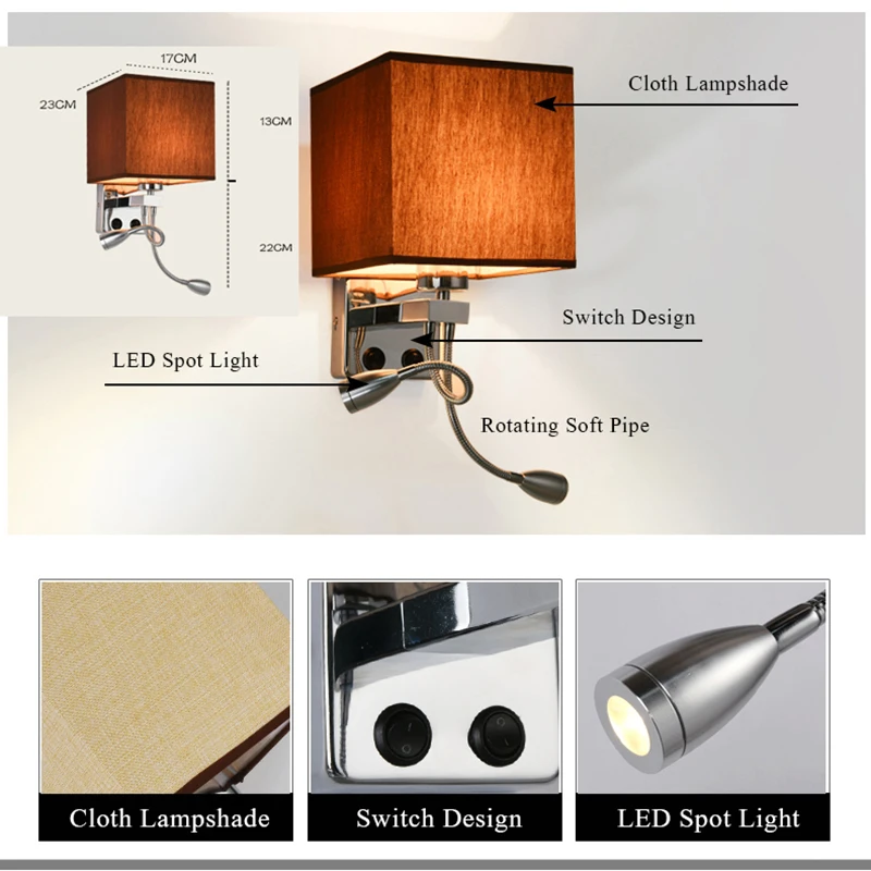 Современные настенные бра с переключателем Настенные светильники для кроватей 1