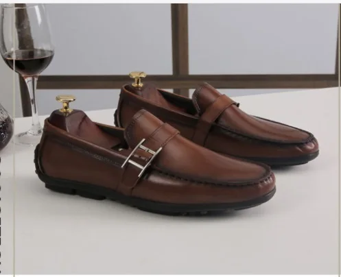 

NEW Men handmade formal shoes fashion Buckle slip-on falt oxford for men Genuine leather party wedding shoes