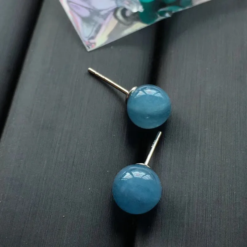 

one pair blue aquamarine round 8mm stud earrings wholesale beads FPPJ