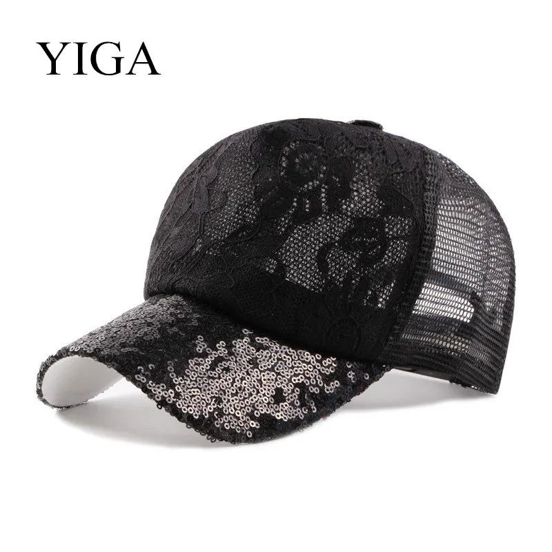 

YIGA 2018 New Fashion Sun shade sunscreen lace sequin mesh cap cap baseball cap wholesale