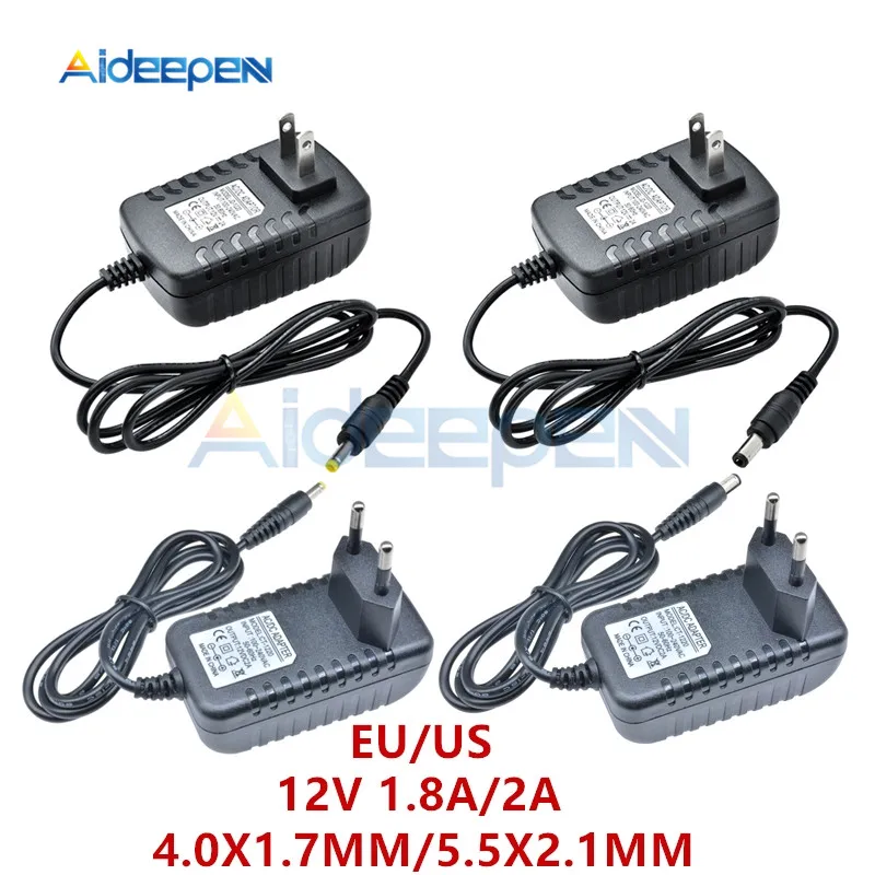 DC 12V 1.8A 2A Power Adapter Supply US/EU Plug 4.0X1.7MM 5.5X2.1MM Interface AC 100-240V Input 50/60Hz Line Length 1M