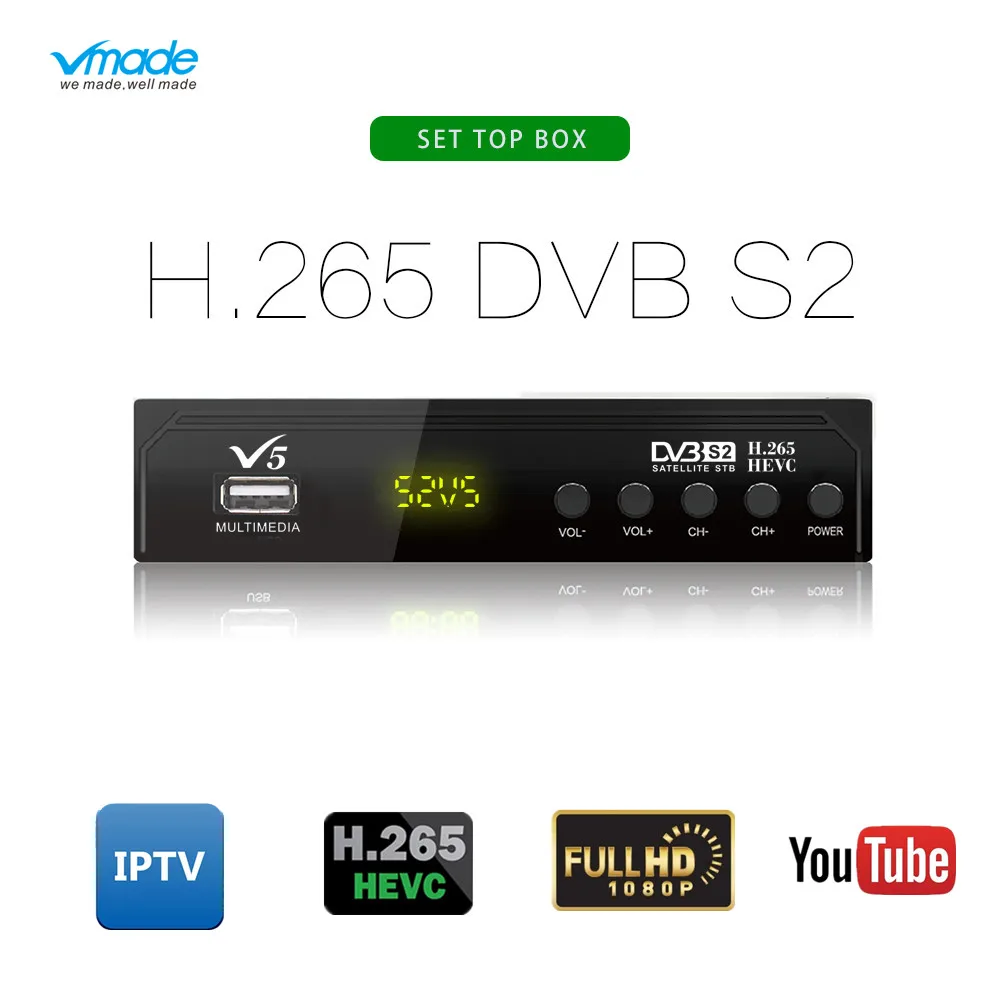 Vmade новейший ТВ-тюнер DVB-S2 H.265 MPEG-2/4 HD 1080P цифровой спутниковый ресивер Поддержка Youtube Bisskey AC3 Cccam IP tv Box
