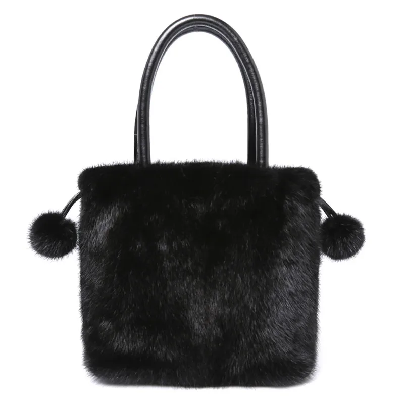 New Arrival Women Real Mink Fur Handbag Luxry Real Fur Flap Ladies Crossbody Bags Female Bags For Lady Fur Shoulder Bag