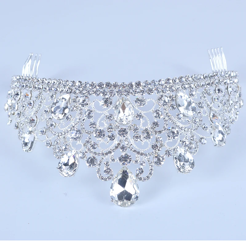 

New Big European Bride Wedding half Tiara Crowns Silver Plated Austrian Crystal Large Queen tiara Wedding Hair Accessories