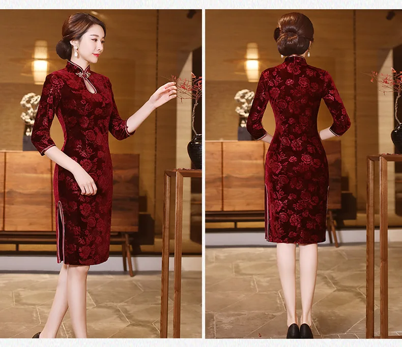 Sheng Coco Восточное бархатное платье Чонсам с китайским принтом Qipao элегантное эластичное бархатное платье-корсет Классический Qipao Китай 4XL