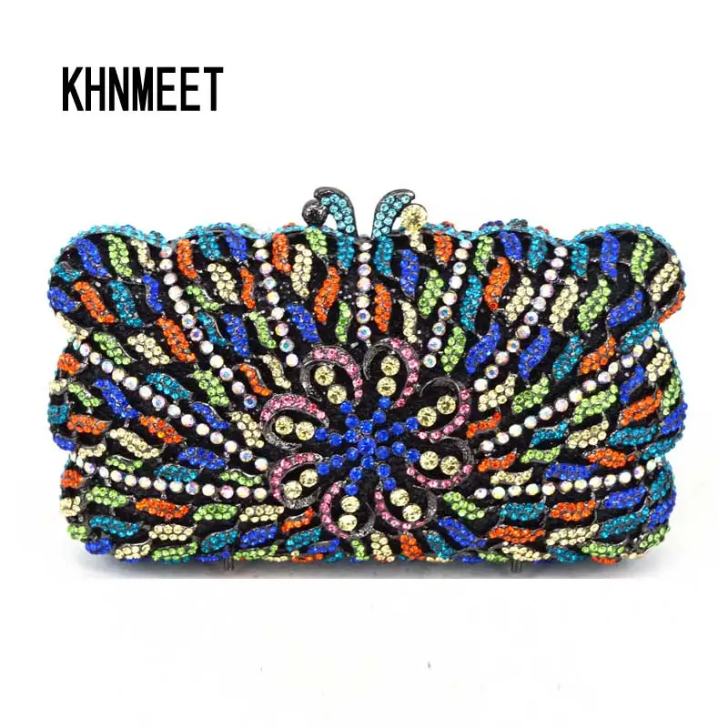 Вечерний Клатч с красными кристаллами Женская красочная сумка бриллиантами