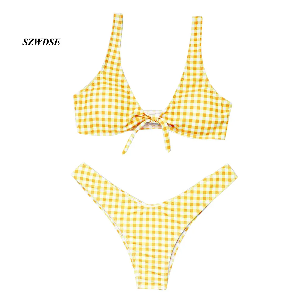 2018 новые летние женские сексуальные бикини набор купальники клетчатые