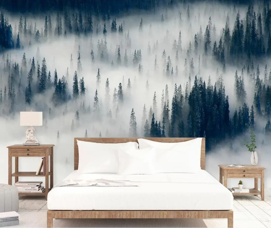 Misty Forest Wall Mural Large Photo Wallpaper for Living Room Hand Painting Foggy Wallpapers Roll Paper 3d Custom | Обустройство дома