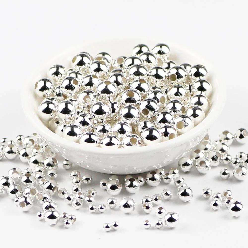 Silver plated JHNBY цвета: золотистый, серебристый металлические бусины 2/3/4/5/6/8 мм круглые железные распорки свободные бусины для изготовления ювелирных изделий браслет ожерелье ювелирных изделий DIY Аксессуары - Цвет: Silver plated
