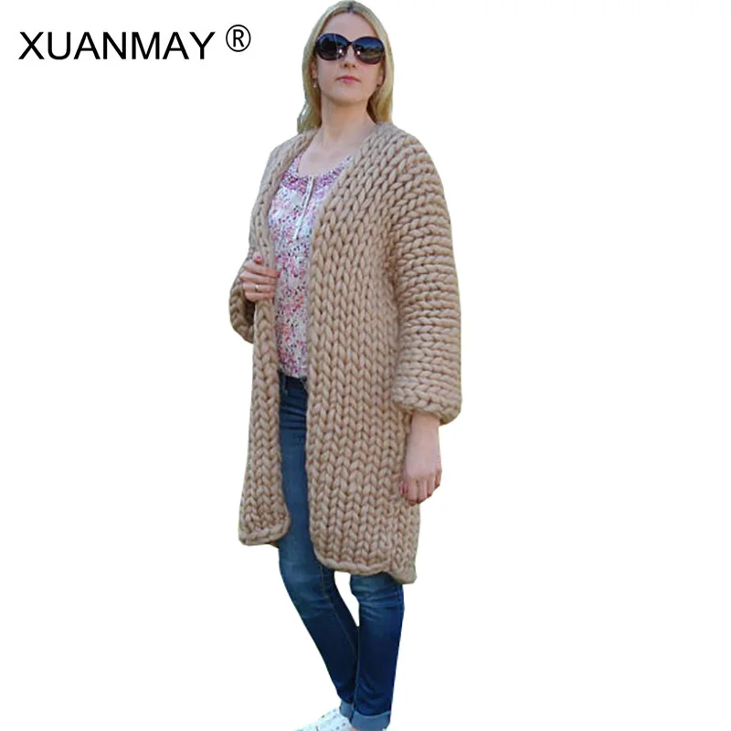 Winter Lady Sweater Cardigan coat 2017 new type Thick coarse wool Blue White Handmade Shawl |