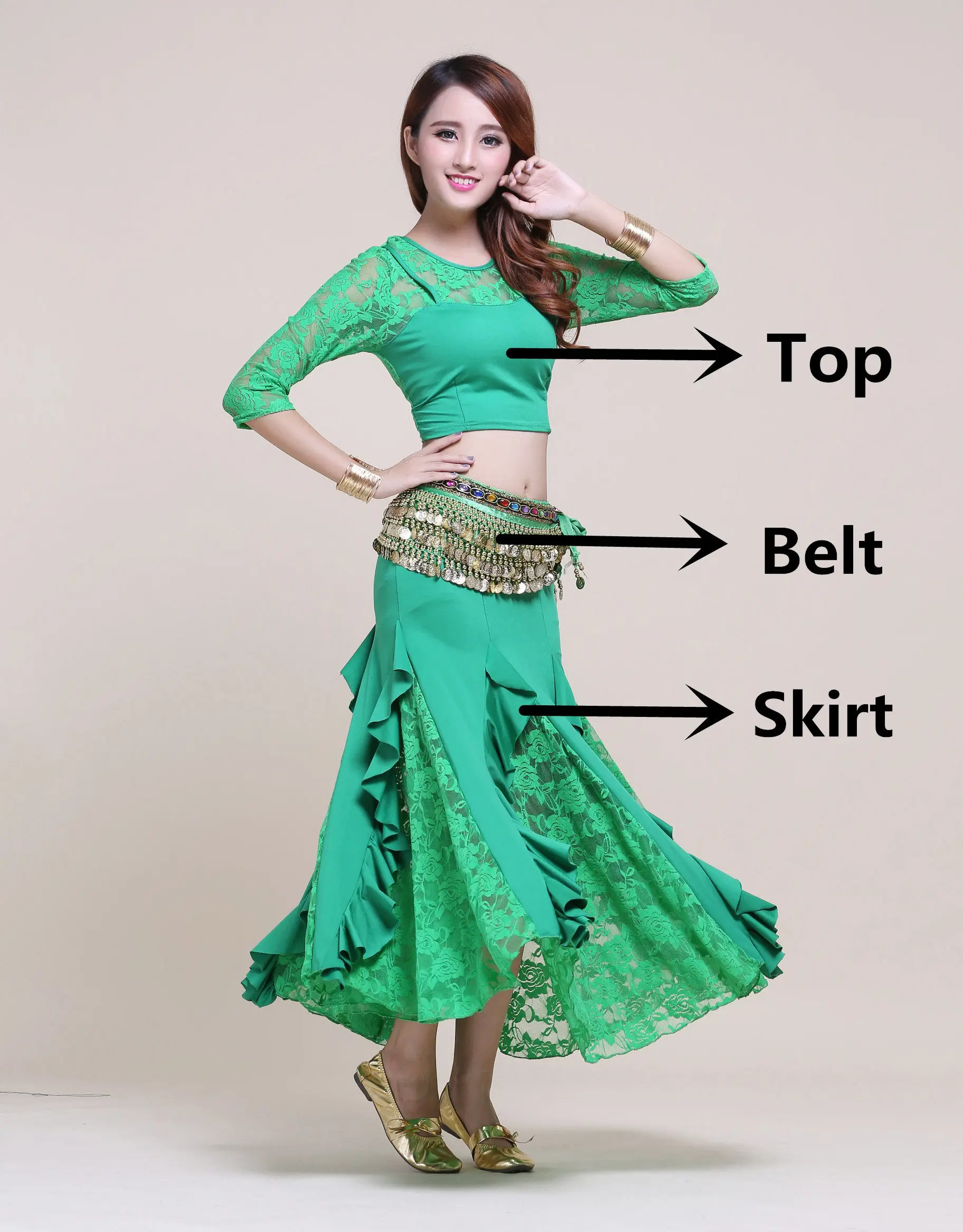 Top Skirt Belt Юбка для танца живота топ Золотая монета Пояс Цыганское Платье индийская Одежда Талия цепь Восточный танец живота Болливуд костюм набор для женщин - Цвет: Top Skirt Belt