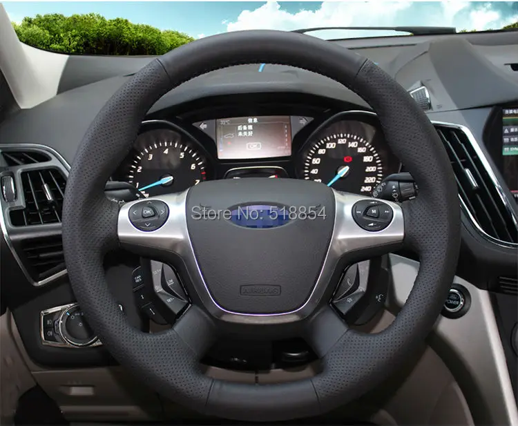 Черный чехол рулевого колеса автомобиля из искусственной кожи для Ford Focus 3 2012- KUGA Escape 2013