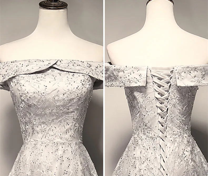 JaneVini Off Shoulder Gray Long Prom Dresses 2019 Beaded Lace Elegant Tulle Women Formal Dress Party Wear Gowns Galajurken Lang | Свадьбы и