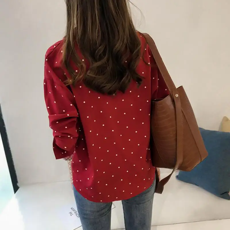 

Luoyifxiong Fashion Women Blouses Plus Size 4XL Female Long Sleeve Polka Dot Print Chiffon Blouse Loose Ladies Tops Women Shirts