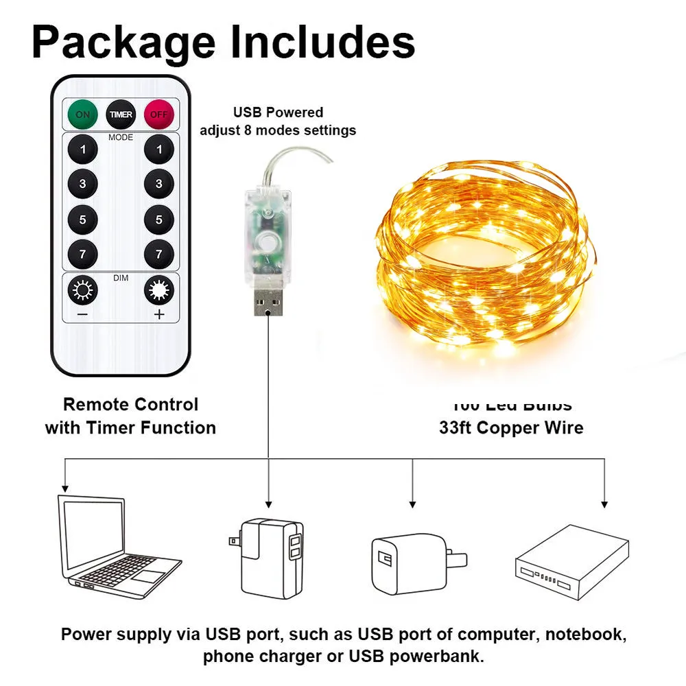 Светодиодная гирлянда 5/10 M/20 M 50/100 Led USB 8, СВЕТОДИОДНАЯ Гирлянда для управления, сказочные гирлянды для свадьбы, Рождества, праздника, декоративные лампы