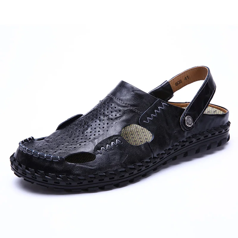 Enlen-608-Black Erkek Sandalet/летние сандалии для мужчин; Кожаные Классические римские сандалии; ; шлепанцы; кроссовки; пляжная Мужская обувь для походов; Цвет Синий - Цвет: Enlen-608-Black