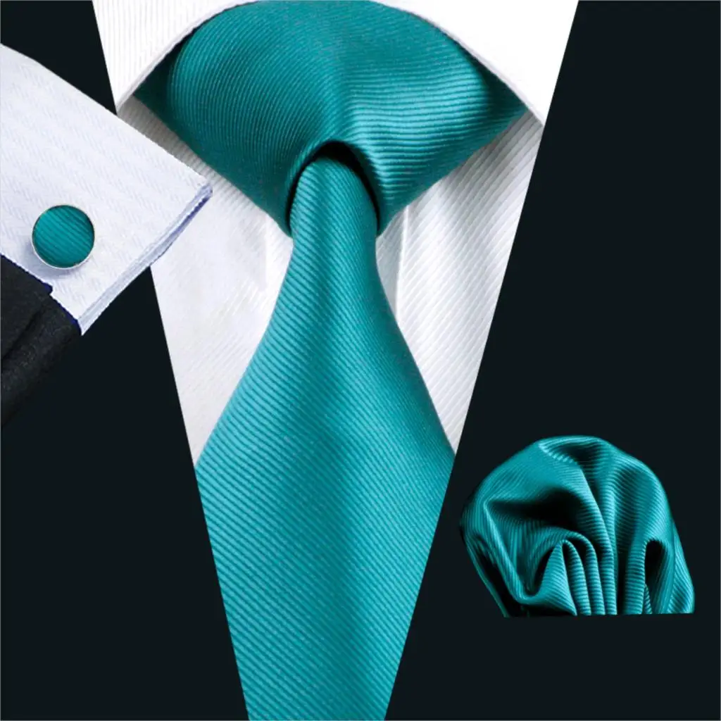 

FA-780 2018 Fashion Tie For Men Blue Solid Silk Jacquard Woven Necktie Hanky Cufflinks Set For Business Wedding Free shipping