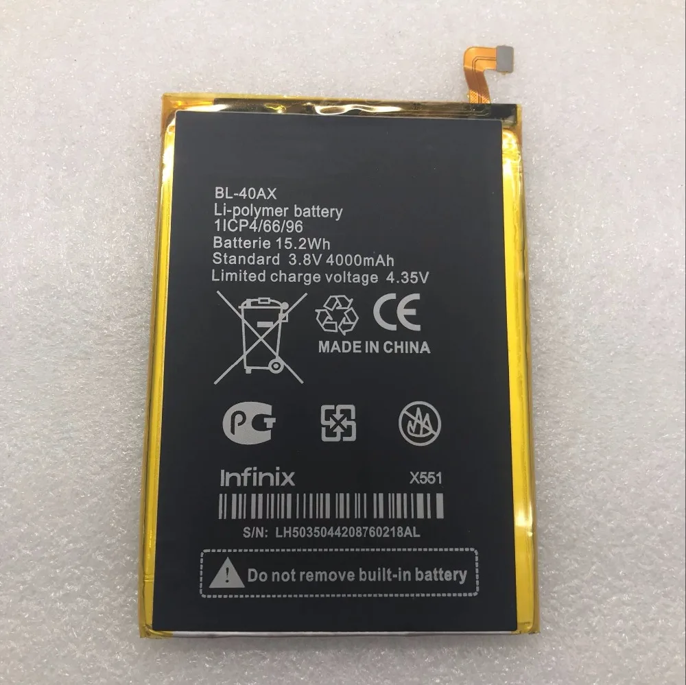 Оригинальный 100% Новый аккумулятор для мобильного телефона Infinix X551 BL-40AX 4000 мАч |