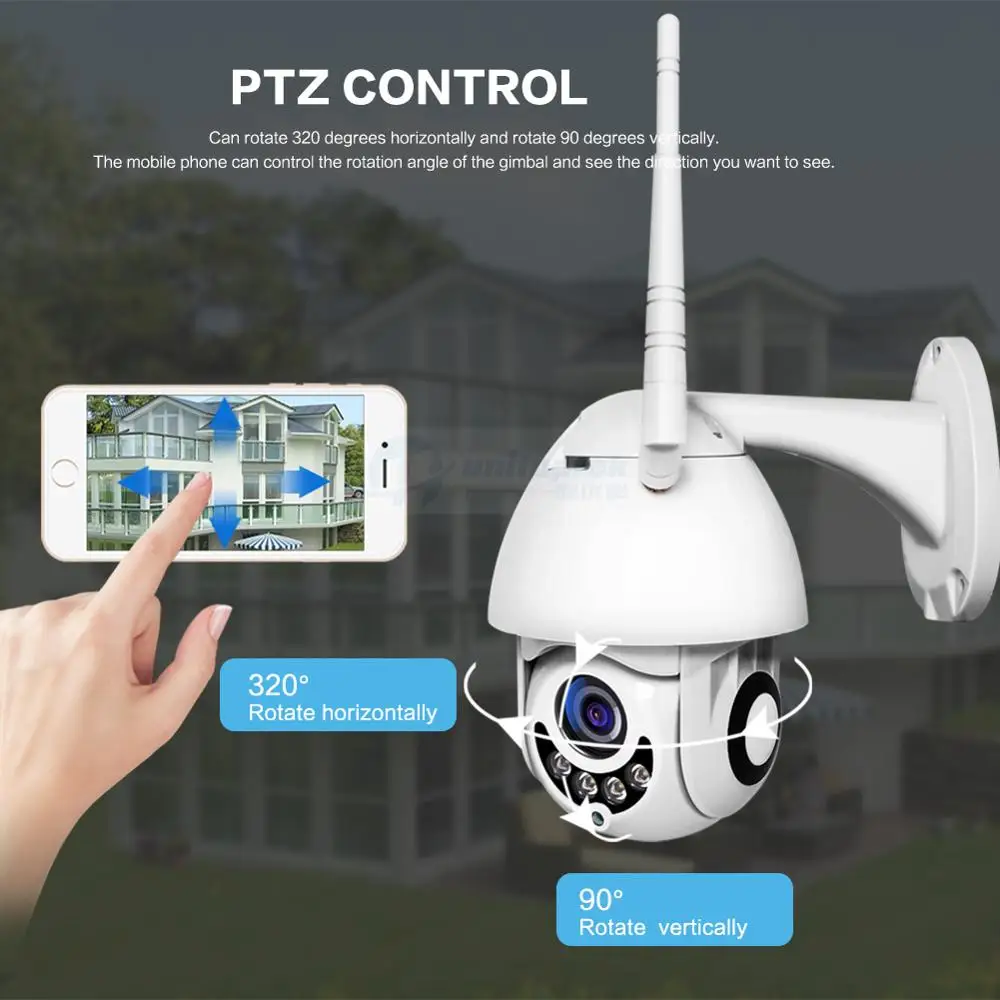 Беспроводная купольная камера 1080 P наружная Wifi PTZ IP безопасности двухсторонняя