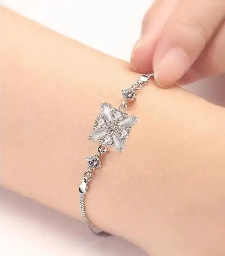 Everoyal Trendy Silver 925 Women Bracelets Jewelry New Fashion Crystal Snowflake Bracelet For Girls Accessories Lady Festival | Украшения и
