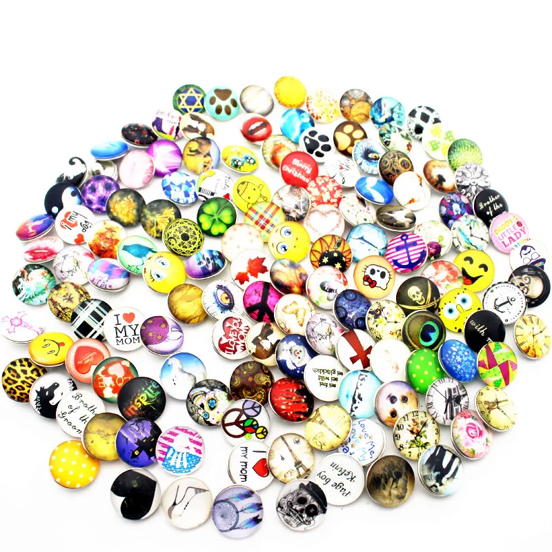 

Newest 100pcs/lot mix Glass Snap Button Fit bangle 18mm/20mm Snap Buttons DIY Snap Bracelet Jewelry