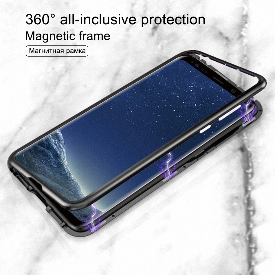 Магнитный чехол для Galaxy S 10 9 8 Plus NOTE A 7 J4 360 Магнитная металлическая Адсорбция