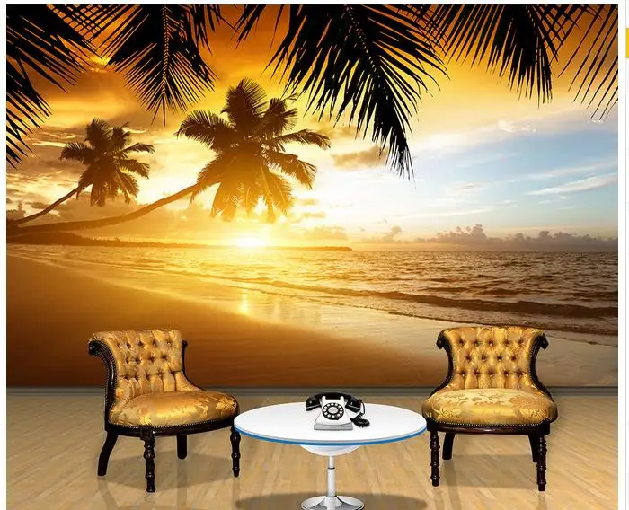 

Custom 3d photo wallpaper for walls 3 d wall murals Sunset coconut palm beach landscape mural paintings wall papers home decor