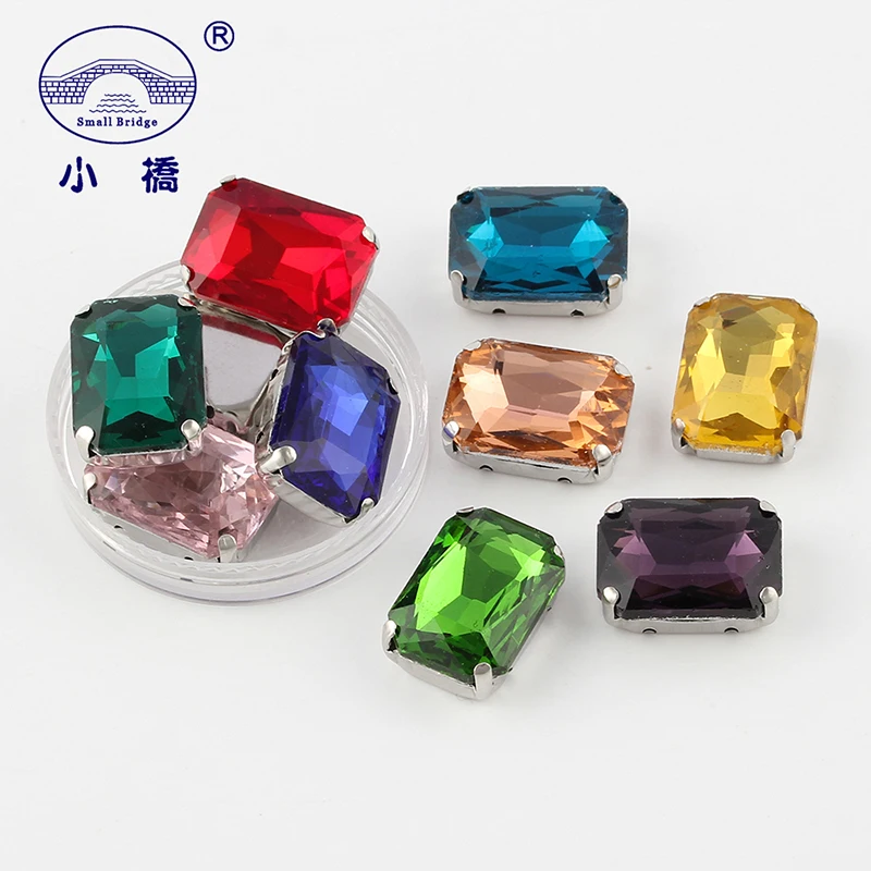 

10PCS Rectangle Crystal Sew On Rhinestone Loose FlatBack Rhinestones With Claw Diy Colorful Rhinestones For Clothes S104