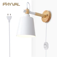 wood wall lamp nordic wall light line cable with knob switch dimmer wall lamps for bedroom dining room incandescent wall lights