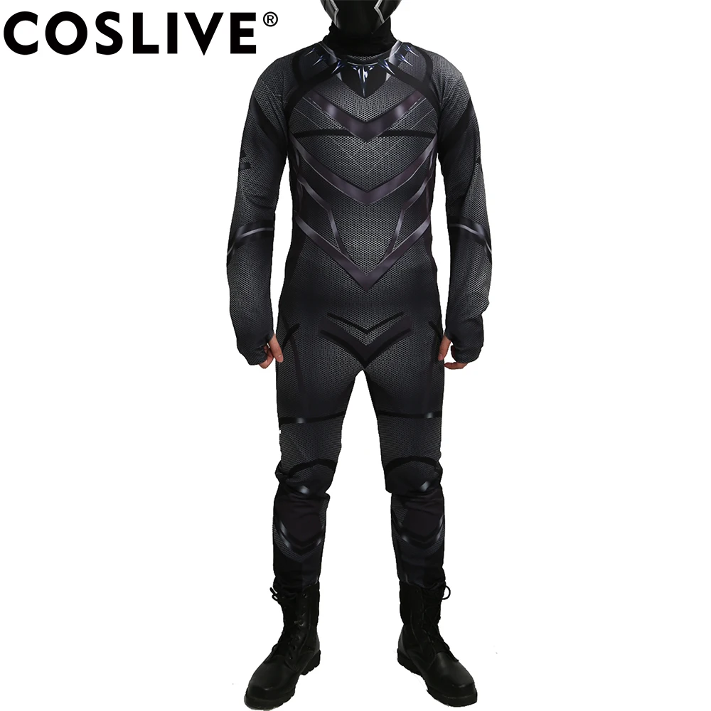 Coslive Капитан Америка 3: Civil War Black Panther комбинезон Косплэй костюм для взрослых Для