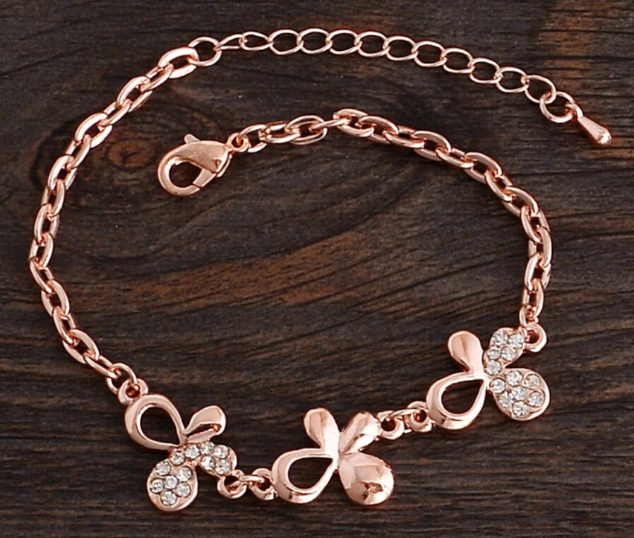 New Fashion Simple Rhinestone Hollow Butterfly Rose Gold Link Chain Bracelet Bangle Jewelry for women | Украшения и аксессуары