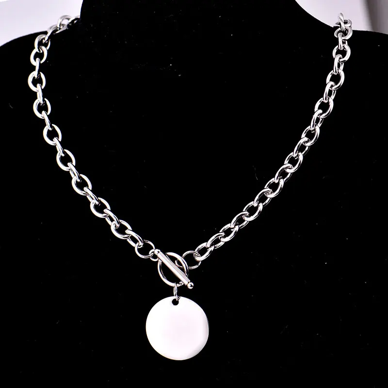 Rivca Wholesale Stainless Steel jewelry set chain custom OT clasp Necklace Bracelet for women man engrave round charm | Украшения и
