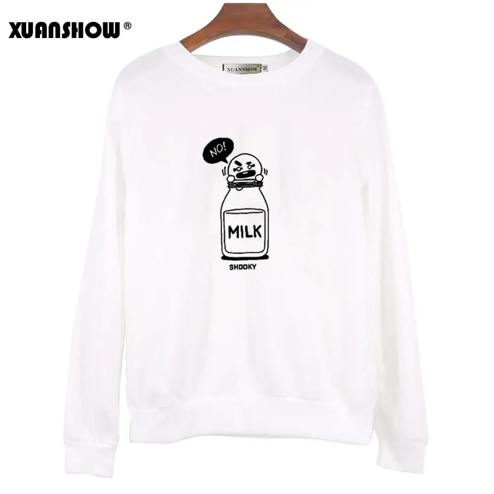 White XUANSHOW SHOOKY CHIMMY мультфильм молоко буквы модные толстовки уличная одежда для мужчин и женщин пуловер Одежда Sudaderas 5XL - Цвет: White