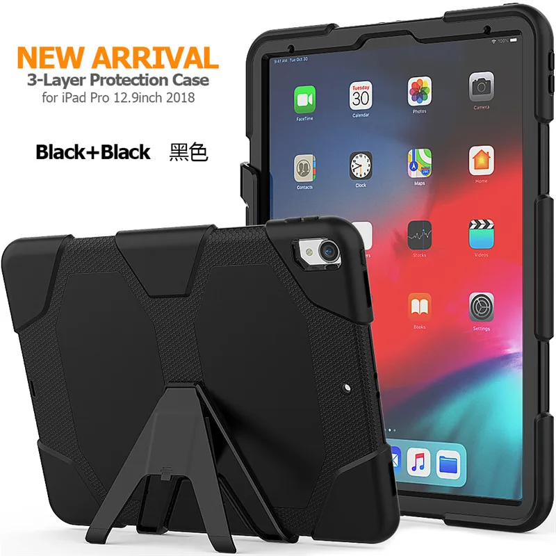 Черный Чехол для ipad pro 12,"() панцири подставки Крышка для Apple ipad pro 12,9 дюймов Heavy Duty PC+ Силиконовый защитный плёнки ручка - Цвет: Черный